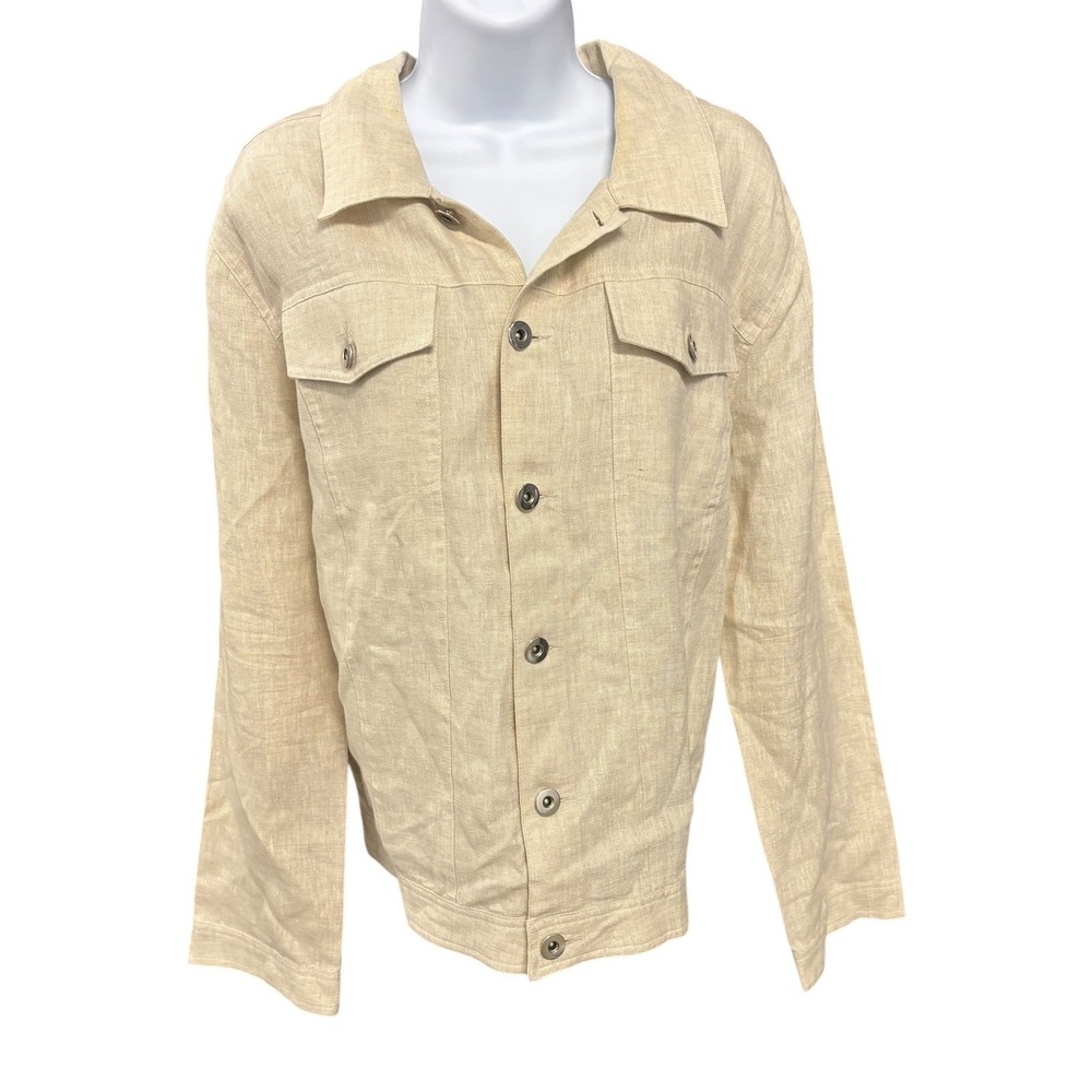 Lily Stanhope Woman Linen Blend Button Front Trucker‎ Jacket Beige 2X
